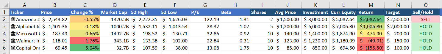 Excel Stock Tracker Part 3