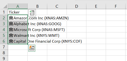 Stock Widget Excel