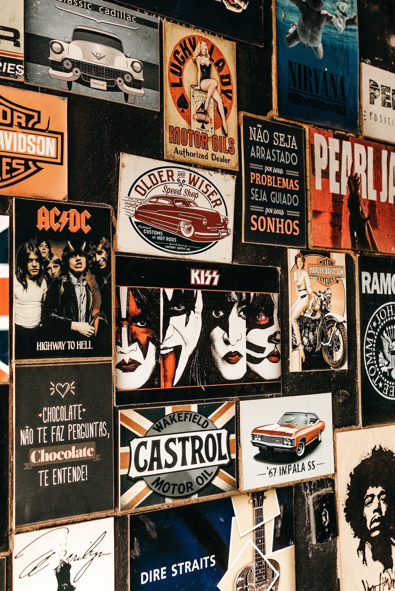 A wall displaying famous posters and advertisements